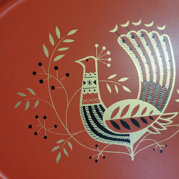 MCM Folk Art Peacock Shiny Pink Metal Cocktai Tray - Picture 3 of 5